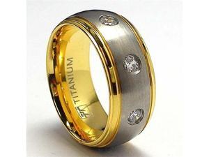 14K Gold Plated Titanium ring Wedding Band with 3 Cubic Zirconia 14K Gold Plated Titanium ring Wedding Band with 3 Cubic Zirconia
