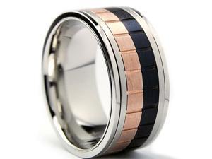 10MM Tri-Color Stainless Steel Brick Style Spinner Ring Size 9 10MM Tri-Color Stainless Steel Brick Style Spinner Ring Size 9
