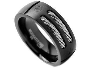 8MM Men's Black Titanium Ring Wedding Band with Stainless Steel Cables and Screw Design Size 11 8MM Men's Black Titanium Ring Wedding Band with Stainless Steel Cables and Screw Design Size 11
