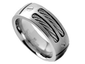 8MM Men's Titanium Ring Wedding Band with Stainless Steel Cables and Screw Design Size 8 8MM Men's Titanium Ring Wedding Band with Stainless Steel Cables and Screw Design Size 8