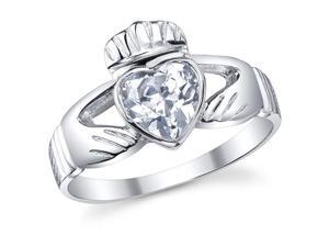 Sterling Silver 925 Irish Claddagh Friendship & Love Clear Heart CZ Ring Size 10 Sterling Silver 925 Irish Claddagh Friendship & Love Clear Heart CZ Ring Size 10