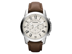 Fossil Grant Chronograph Egg Shell Dial Brown Leather Mens Watch FS4735 Fossil Grant Chronograph Egg Shell Dial Brown Leather Mens Watch FS4735