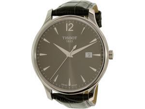 Tissot Men's Tradition T063.610.16.087.00 Grey Leather Swiss Automatic Watch Tissot Men's Tradition T063.610.16.087.00 Grey Leather Swiss Automatic Watch