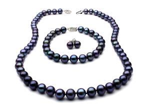 Black Freshwater Pearl Set - Necklace Bracelet and Earrings 7.5mm AA+ 14k Gold Clasp Black Freshwater Pearl Set - Necklace Bracelet and Earrings 7.5mm AA+ 14k Gold Clasp