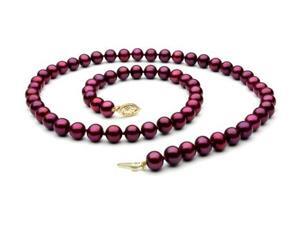 The Pearl Outlet FNCR8AAP-YG 14K 18" AAA Cranberry Red Freshwater Pearl Necklace The Pearl Outlet FNCR8AAP-YG 14K 18" AAA Cranberry Red Freshwater Pearl Necklace