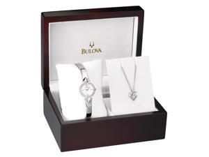 Bulova Silver Dial Crystal Pendant and Bangle Watch Set 96X111 Bulova Silver Dial Crystal Pendant and Bangle Watch Set 96X111