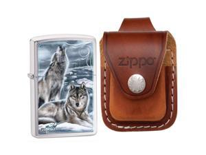 Zippo 28002 Mazzi Brushed Chrome Howling Wolves Windproof Pocket Lighter with Zi Zippo 28002 Mazzi Brushed Chrome Howling Wolves Windproof Pocket Lighter with Zi
