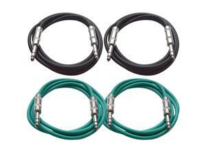 SEISMIC AUDIO - SATRX-6 - 4 Pack of 6' 1/4" TRS to 1/4" TRS Patch Cables - Balanced - 6 Foot Patch Cord - Black and Green SEISMIC AUDIO - SATRX-6 - 4 Pack of 6' 1/4" TRS to 1/4" TRS Patch Cables - Balanced - 6 Foot Patch Cord - Black and Green