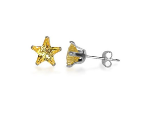 Sterling Silver 6mm Star Citrine Cubic Zirconia Post Stud Earrings Sterling Silver 6mm Star Citrine Cubic Zirconia Post Stud Earrings