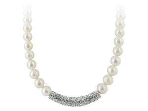Sterling Silver White Freshwater Pearls with Clear Crystal Bar 18 inch Necklace Sterling Silver White Freshwater Pearls with Clear Crystal Bar 18 inch Necklace