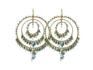 Three Circle Brazilian Czech Seed Teal and Green Beads French Wire Hook Dangle Earrings Three Circle Brazilian Czech Seed Teal and Green Beads French Wire Hook Dangle Earrings