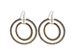 Double Circle Brazilian Czech Seed Black Beads French Wire Hook Dangle Earrings Double Circle Brazilian Czech Seed Black Beads French Wire Hook Dangle Earrings