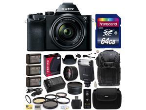 Sony a7K A7 Full-Frame DSLR 24.3 MP Interchangeable Digital Lens Camera with FE 28-70mm f/3.5-5.6 OSS Lens with Sony HVL-F20M Flash + 64GB Memory + x3 NP-FW50 + Charger + 2.2x + .43x Lens + Backpack Sony a7K A7 Full-Frame DSLR 24.3 MP Interchangeable Digital Lens Camera with FE 28-70mm f/3.5-5.6 OSS Lens with Sony HVL-F20M Flash + 64GB Memory + x3 NP-FW50 + Charger + 2.2x + .43x Lens + Backpack