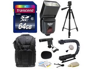 Sony NEX, Alpha, Cybershot, SLT Series Kit with Transcend 64GB Memory Card, Vivitar DF-293 Shoe Mount Auto Focus Bounce Zoom Swivel Flash for Sony (VIVDF293S), Tripod, Backpack, Condenser Microphone Sony NEX, Alpha, Cybershot, SLT Series Kit with Transcend 64GB Memory Card, Vivitar DF-293 Shoe Mount Auto Focus Bounce Zoom Swivel Flash for Sony (VIVDF293S), Tripod, Backpack, Condenser Microphone