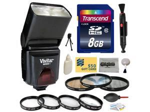 Package with Vivitar DF-293 Shoe Mount Auto Focus Bounce Zoom Flash for Sony (VIVDF293S), Transcend 8GB Memory Card, 3 Piece Lens Filters and Close-Up Macro Filter Kit, Cleaning Set for SONY Package with Vivitar DF-293 Shoe Mount Auto Focus Bounce Zoom Flash for Sony (VIVDF293S), Transcend 8GB Memory Card, 3 Piece Lens Filters and Close-Up Macro Filter Kit, Cleaning Set for SONY