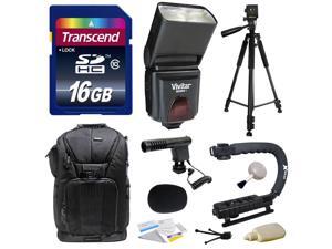 Sony NEX, Alpha, Cybershot, SLT Series Kit with Transcend 16GB Memory Card, Vivitar DF-293 Shoe Mount Auto Focus Bounce Zoom Swivel Flash for Sony (VIVDF293S), Tripod, Backpack, Condenser Microphone Sony NEX, Alpha, Cybershot, SLT Series Kit with Transcend 16GB Memory Card, Vivitar DF-293 Shoe Mount Auto Focus Bounce Zoom Swivel Flash for Sony (VIVDF293S), Tripod, Backpack, Condenser Microphone