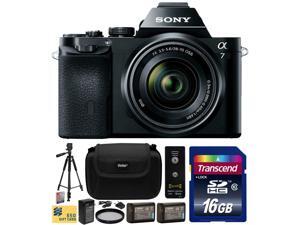 Sony a7K A7 Full-Frame DSLR 24.3 MP Interchangeable Digital Lens Camera FE 28-70mm f/3.5-5.6 OSS Lens with 16GB Memory Card + x2 NP-FW50 + Charger + Tripod + Carrying Case + Wireless Remote + $50 Card Sony a7K A7 Full-Frame DSLR 24.3 MP Interchangeable Digital Lens Camera FE 28-70mm f/3.5-5.6 OSS Lens with 16GB Memory Card + x2 NP-FW50 + Charger + Tripod + Carrying Case + Wireless Remote + $50 Card
