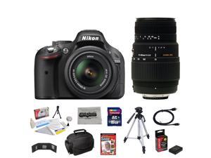 Nikon D5200 24.1 MP CMOS Digital SLR Camera with 18-55mm f/3.5-5.6 AF-S DX VR NIKKOR Zoom Lens + Sigma 70-300mm f/4-5.6 SLD DG Macro Lens + 10 Piece Accessory Bundle. Nikon D5200 24.1 MP CMOS Digital SLR Camera with 18-55mm f/3.5-5.6 AF-S DX VR NIKKOR Zoom Lens + Sigma 70-300mm f/4-5.6 SLD DG Macro Lens + 10 Piece Accessory Bundle.