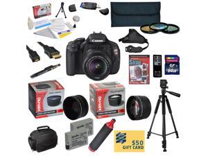 Canon EOS Rebel T3i DSLR Camera with EF-S 18-55mm f/3.5-5.6 IS STM With 64GB Card, 2 Batteries, Charger, 0.43x, 2.2x Lens, 3 Piece Filters, HDMI Cable, Gadget Bag, Tripod, DVD, $50 Gift Card, More Canon EOS Rebel T3i DSLR Camera with EF-S 18-55mm f/3.5-5.6 IS STM With 64GB Card, 2 Batteries, Charger, 0.43x, 2.2x Lens, 3 Piece Filters, HDMI Cable, Gadget Bag, Tripod, DVD, $50 Gift Card, More