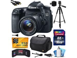 Canon EOS 70D Digital SLR Camera with 18-55mm STM Lens includes 16GB Memory + Large Case + Tripod + Card Reader + Card Wallet + HDMI Mini Cable + Cleaning Kit + $50 Gift Card 8469B009 Canon EOS 70D Digital SLR Camera with 18-55mm STM Lens includes 16GB Memory + Large Case + Tripod + Card Reader + Card Wallet + HDMI Mini Cable + Cleaning Kit + $50 Gift Card 8469B009