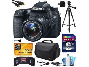 Canon EOS 70D Digital SLR Camera with 18-55mm STM Lens includes 8GB Memory + Large Case + Tripod + Card Reader + Card Wallet + HDMI Mini Cable + Cleaning Kit + $50 Gift Card 8469B009 Canon EOS 70D Digital SLR Camera with 18-55mm STM Lens includes 8GB Memory + Large Case + Tripod + Card Reader + Card Wallet + HDMI Mini Cable + Cleaning Kit + $50 Gift Card 8469B009