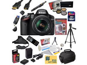 Nikon D3200 Digital SLR Camera with 18-55mm NIKKOR VR Lens With 32GB SDHC Card, Reader, Battery, Charger, 5 PC Filter Kit, HDMI Cable, Case, Tripod, Grip Strap, Cleaning Kit, DVD, $50 Gift Card, More Nikon D3200 Digital SLR Camera with 18-55mm NIKKOR VR Lens With 32GB SDHC Card, Reader, Battery, Charger, 5 PC Filter Kit, HDMI Cable, Case, Tripod, Grip Strap, Cleaning Kit, DVD, $50 Gift Card, More