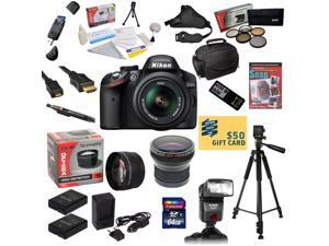 Nikon D3200 Digital SLR Camera with 18-55mm NIKKOR VR Lens With 64GB SDXC Card, Reader, 2 Batteries, Charger, 0.20X + 2.2x Lens, 5 PC Filter Kit, Flash, Case, Remote, Tripod, DVD, $50 Gift Card! Nikon D3200 Digital SLR Camera with 18-55mm NIKKOR VR Lens With 64GB SDXC Card, Reader, 2 Batteries, Charger, 0.20X + 2.2x Lens, 5 PC Filter Kit, Flash, Case, Remote, Tripod, DVD, $50 Gift Card!