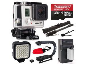 GoPro HERO3+ Hero 3+ Black Plus Edition Camera Camcorder with 32GB MicroSD Card + Battery + Car Charger + Action Video Stabilizer + Self Selfie Stick Monopod Handle + LED Video Light (CHDHX-302) GoPro HERO3+ Hero 3+ Black Plus Edition Camera Camcorder with 32GB MicroSD Card + Battery + Car Charger + Action Video Stabilizer + Self Selfie Stick Monopod Handle + LED Video Light (CHDHX-302)