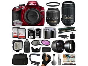 Nikon D3200 Red DSLR Digital Camera with 18-55mm VR + 55-300mm VR Lens + 128GB Memory + 2 Batteries + Charger + LED Video Light + Backpack + Case + Filters + Auxiliary Lenses + $50 Gift Card + More! Nikon D3200 Red DSLR Digital Camera with 18-55mm VR + 55-300mm VR Lens + 128GB Memory + 2 Batteries + Charger + LED Video Light + Backpack + Case + Filters + Auxiliary Lenses + $50 Gift Card + More!