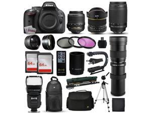 Nikon D5200 DSLR Digital Camera + 18-55mm VR + 6.5mm Fisheye + 55-300mm VR + 420-1600mm Lens + Filters + 128GB Memory + Action Stabilizer + i-TTL Autofocus Flash + Backpack + Case + 70" Tripod Nikon D5200 DSLR Digital Camera + 18-55mm VR + 6.5mm Fisheye + 55-300mm VR + 420-1600mm Lens + Filters + 128GB Memory + Action Stabilizer + i-TTL Autofocus Flash + Backpack + Case + 70" Tripod