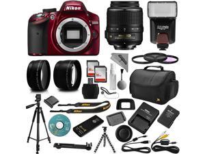 Red Nikon D3200 Digital SLR Camera + 18-55mm AF-S DX Nikkor VR + 2.2X Telephoto and 0.43X Macro Lens Kit + 32GB Memory + Bounce Swivel Flash + Tripod + Padded Bag + UV CPL FLD Filter Bundle + Remote Red Nikon D3200 Digital SLR Camera + 18-55mm AF-S DX Nikkor VR + 2.2X Telephoto and 0.43X Macro Lens Kit + 32GB Memory + Bounce Swivel Flash + Tripod + Padded Bag + UV CPL FLD Filter Bundle + Remote