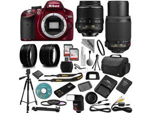 Red Nikon D3200 DSLR Camera + 18-55mm and 55-200mm AF-S DX VR + 32GB Memory + 2.2X Telephoto and 0.43X Macro Lense Kit + Bounce Swivel Flash + Tripod + Padded Bag + UV CPL FLD Filter Bundle + Remote Red Nikon D3200 DSLR Camera + 18-55mm and 55-200mm AF-S DX VR + 32GB Memory + 2.2X Telephoto and 0.43X Macro Lense Kit + Bounce Swivel Flash + Tripod + Padded Bag + UV CPL FLD Filter Bundle + Remote