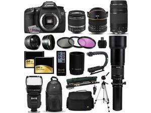 Canon EOS 7D DSLR SLR Digital Camera with 18-55mm IS II + 6.5mm Fisheye + 55-250 IS STM + 650-2600mm Lens + Filters + 128GB Memory + i-TTL Autofocus Flash + Backpack + Case + 70" Tripod + 67" Monopod Canon EOS 7D DSLR SLR Digital Camera with 18-55mm IS II + 6.5mm Fisheye + 55-250 IS STM + 650-2600mm Lens + Filters + 128GB Memory + i-TTL Autofocus Flash + Backpack + Case + 70" Tripod + 67" Monopod