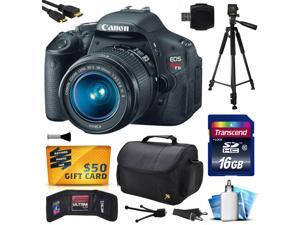 Canon EOS Rebel T3i Digital SLR Camera with EF-S 18-55mm f/3.5-5.6 IS Lens with 16GB Memory + Large Case + Tripod + Card Reader + Card Wallet + HDMI Mini Cable + Cleaning Kit + $50 Gift Card 5169B003 Canon EOS Rebel T3i Digital SLR Camera with EF-S 18-55mm f/3.5-5.6 IS Lens with 16GB Memory + Large Case + Tripod + Card Reader + Card Wallet + HDMI Mini Cable + Cleaning Kit + $50 Gift Card 5169B003