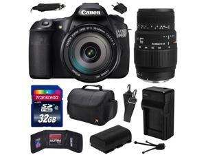 Canon EOS 60D 18 MP CMOS Digital SLR Camera with EF-S 18-200mm f/3.5-5.6 IS and Sigma 70-300mm f/4-5.6 DG Macro Lens with 32GB Memory + Large Case + Battery + Travel Charger + Cleaning Kit 4460B016 Canon EOS 60D 18 MP CMOS Digital SLR Camera with EF-S 18-200mm f/3.5-5.6 IS and Sigma 70-300mm f/4-5.6 DG Macro Lens with 32GB Memory + Large Case + Battery + Travel Charger + Cleaning Kit 4460B016