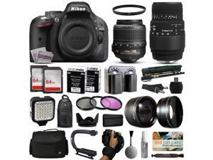 Nikon D5200 DSLR Digital Camera with 18-55mm VR + Sigma 70-300mm Lens + 128GB Memory + 2 Batteries + Charger + LED Video Light + Backpack + Case + Filters + Auxiliary Lenses + $50 Gift Card + More! Nikon D5200 DSLR Digital Camera with 18-55mm VR + Sigma 70-300mm Lens + 128GB Memory + 2 Batteries + Charger + LED Video Light + Backpack + Case + Filters + Auxiliary Lenses + $50 Gift Card + More!