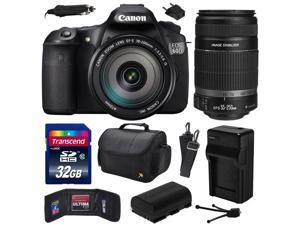 Canon EOS 60D 18 MP CMOS Digital SLR Camera with EF-S 18-200mm f/3.5-5.6 IS and EF-S 55-250mm f/4-5.6 IS II Lens with 32GB Memory + Large Case + Extra Battery + Travel Charger + Cleaning Kit 4460B016 Canon EOS 60D 18 MP CMOS Digital SLR Camera with EF-S 18-200mm f/3.5-5.6 IS and EF-S 55-250mm f/4-5.6 IS II Lens with 32GB Memory + Large Case + Extra Battery + Travel Charger + Cleaning Kit 4460B016