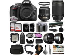 Nikon D5200 DSLR Digital Camera with 18-55mm VR + 70-300mm f/4-5.6G Lens + 128GB Memory + 2 Batteries + Charger + LED Video Light + Backpack + Case + Filters + Auxiliary Lenses + $50 Gift Card + More! Nikon D5200 DSLR Digital Camera with 18-55mm VR + 70-300mm f/4-5.6G Lens + 128GB Memory + 2 Batteries + Charger + LED Video Light + Backpack + Case + Filters + Auxiliary Lenses + $50 Gift Card + More!