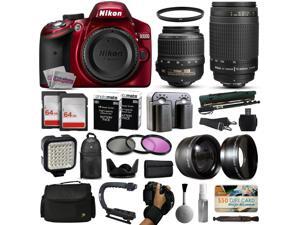 Nikon D3200 Red DSLR Digital Camera + 18-55mm VR + 70-300mm f/4-5.6G Lens + 128GB Memory + 2 Batteries + Charger + LED Video Light + Backpack + Case + Filters + Auxiliary Lenses + $50 Gift Card + Nikon D3200 Red DSLR Digital Camera + 18-55mm VR + 70-300mm f/4-5.6G Lens + 128GB Memory + 2 Batteries + Charger + LED Video Light + Backpack + Case + Filters + Auxiliary Lenses + $50 Gift Card +