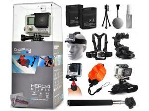 GoPro Hero 4 HERO4 Silver Edition CHDHY-401 with 2 Batteries + Selfie Stick + Head Strap + Chest Strap + Car Dash Mount + Wrist Strap + Opteka HG1 + Floating Strap + Cleaning Kit GoPro Hero 4 HERO4 Silver Edition CHDHY-401 with 2 Batteries + Selfie Stick + Head Strap + Chest Strap + Car Dash Mount + Wrist Strap + Opteka HG1 + Floating Strap + Cleaning Kit
