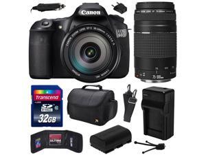 Canon EOS 60D 18 MP CMOS Digital SLR Camera with EF-S 18-200mm f/3.5-5.6 IS and EF 75-300mm f/4-5.6 III Lens includes 32GB Memory + Large Case + Extra Battery + Travel Charger + Cleaning Kit 4460B016 Canon EOS 60D 18 MP CMOS Digital SLR Camera with EF-S 18-200mm f/3.5-5.6 IS and EF 75-300mm f/4-5.6 III Lens includes 32GB Memory + Large Case + Extra Battery + Travel Charger + Cleaning Kit 4460B016