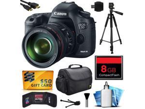 Canon EOS 5D Mark III 22.3 MP Full Frame CMOS Digital SLR Camera with EF 24-105mm f/4 L IS USM Lens with 8GB Memory + Large Case + Tripod + Card Wallet + HDMI Mini Cable + $50 Gift Card 5260B009 Canon EOS 5D Mark III 22.3 MP Full Frame CMOS Digital SLR Camera with EF 24-105mm f/4 L IS USM Lens with 8GB Memory + Large Case + Tripod + Card Wallet + HDMI Mini Cable + $50 Gift Card 5260B009