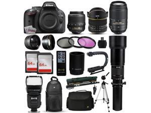 Nikon D5200 DSLR Digital Camera + 18-55mm VR + 6.5mm Fisheye + 55-300mm VR + 650-2600mm Lens + Filters + 128GB Memory + Action Stabilizer + i-TTL Autofocus Flash + Backpack + Case + 70" Tripod Nikon D5200 DSLR Digital Camera + 18-55mm VR + 6.5mm Fisheye + 55-300mm VR + 650-2600mm Lens + Filters + 128GB Memory + Action Stabilizer + i-TTL Autofocus Flash + Backpack + Case + 70" Tripod