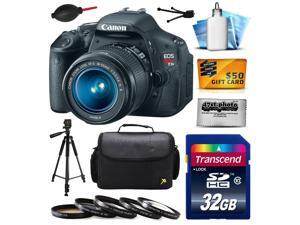 Canon EOS Rebel T3i Digital SLR Camera with EF-S 18-55mm f/3.5-5.6 IS Lens 32GB Memory, Large Case, Tripod, 5 Piece UV-CPL-FL-ND4-10x Filters, Dust Blower, Cleaning Kit, $50 Gift Card 5169B003 Canon EOS Rebel T3i Digital SLR Camera with EF-S 18-55mm f/3.5-5.6 IS Lens 32GB Memory, Large Case, Tripod, 5 Piece UV-CPL-FL-ND4-10x Filters, Dust Blower, Cleaning Kit, $50 Gift Card 5169B003