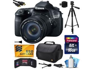 Canon EOS 60D 18 MP CMOS Digital SLR Camera with 18-135mm f/3.5-5.6 IS UD Lens includes 16GB Memory + Large Case + Tripod + Card Reader + HDMI Mini Cable + Cleaning Kit + $50 Gift Card 4460B004 Canon EOS 60D 18 MP CMOS Digital SLR Camera with 18-135mm f/3.5-5.6 IS UD Lens includes 16GB Memory + Large Case + Tripod + Card Reader + HDMI Mini Cable + Cleaning Kit + $50 Gift Card 4460B004
