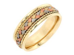 14K Tri Color Gold Mens Braided Basket Weave Wedding Band (7.5mm) 14K Tri Color Gold Mens Braided Basket Weave Wedding Band (7.5mm)