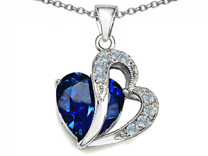 Star K Large 12mm Simulated Blue Sapphire Heart Pendant with Sterling Silver Chain Star K Large 12mm Simulated Blue Sapphire Heart Pendant with Sterling Silver Chain