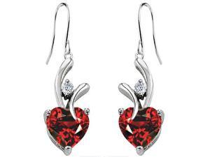 Star K 8mm Heart Shape Simulated Garnet Hanging Hook Love Earrings in Sterling Silver Star K 8mm Heart Shape Simulated Garnet Hanging Hook Love Earrings in Sterling Silver