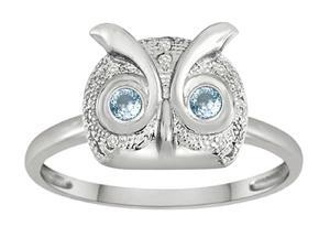 Star K Round Simulated Aquamarine Good Luck Owl Ring in Sterling Silver Size 6 Star K Round Simulated Aquamarine Good Luck Owl Ring in Sterling Silver Size 6