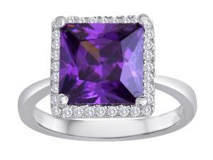 Star K Square Cut Simulated Amethyst Halo Ring in Sterling Silver Size 7 Star K Square Cut Simulated Amethyst Halo Ring in Sterling Silver Size 7